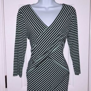 Vince Camuto Mint Black Stripe Crossover Top Med
